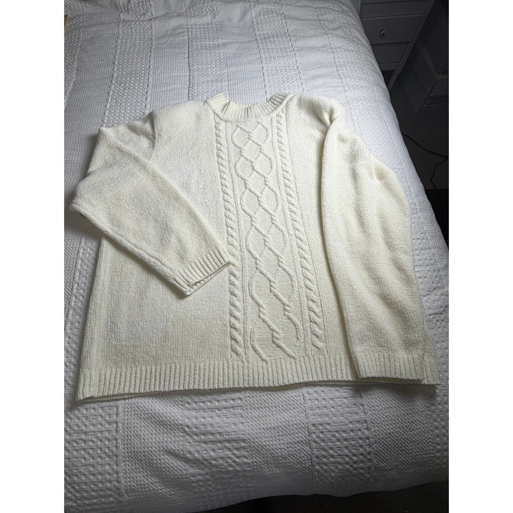 Alfred Dunner Woman Cream Cable Knit Chenille Sweater 1X Cozy Fall Casual